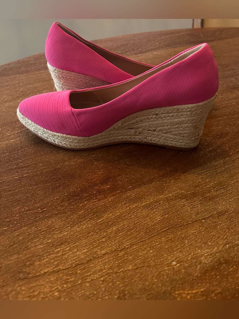 Bright Pink Espadrille Wedge Pumps